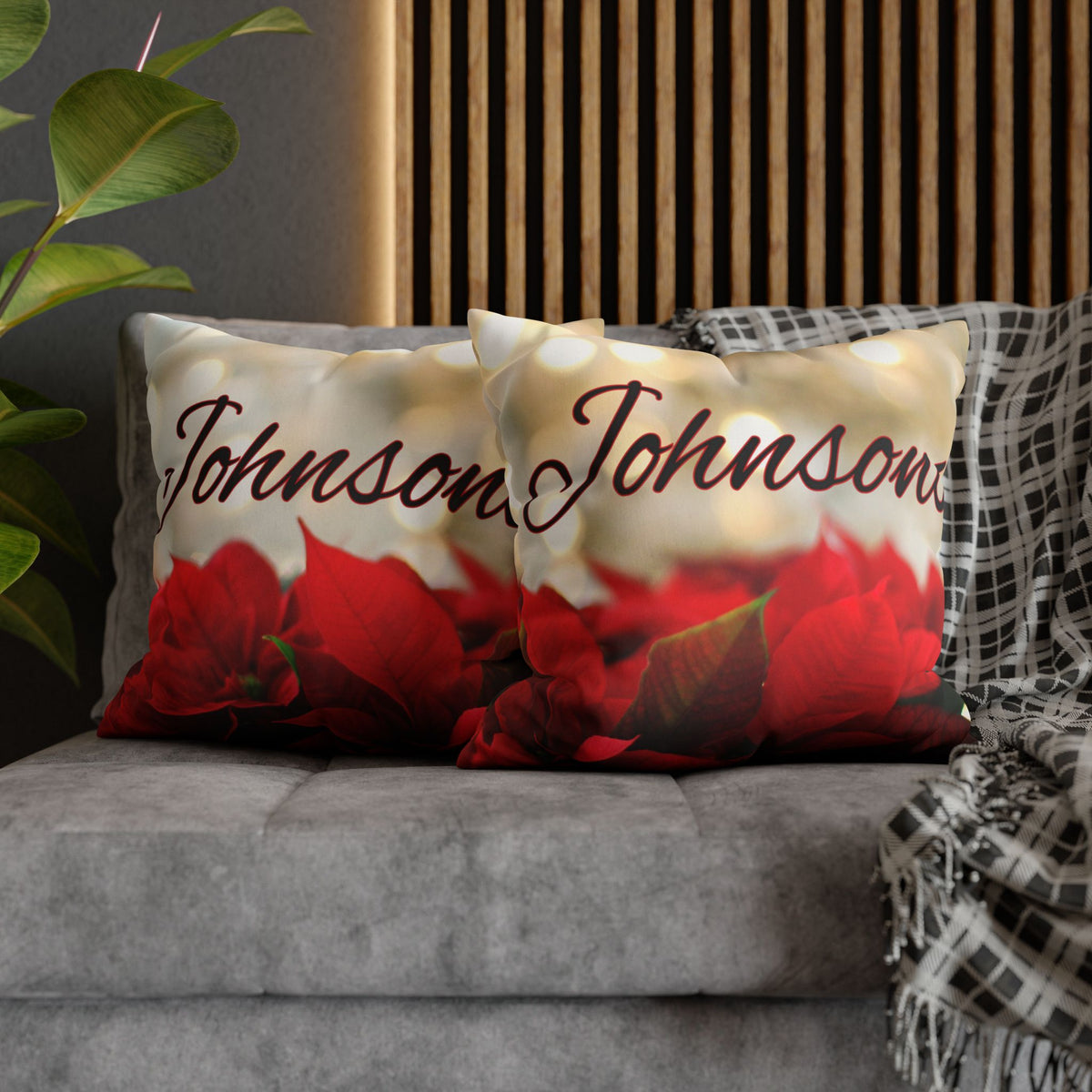 Poinsettias Name Faux Suede Square Pillow/Case