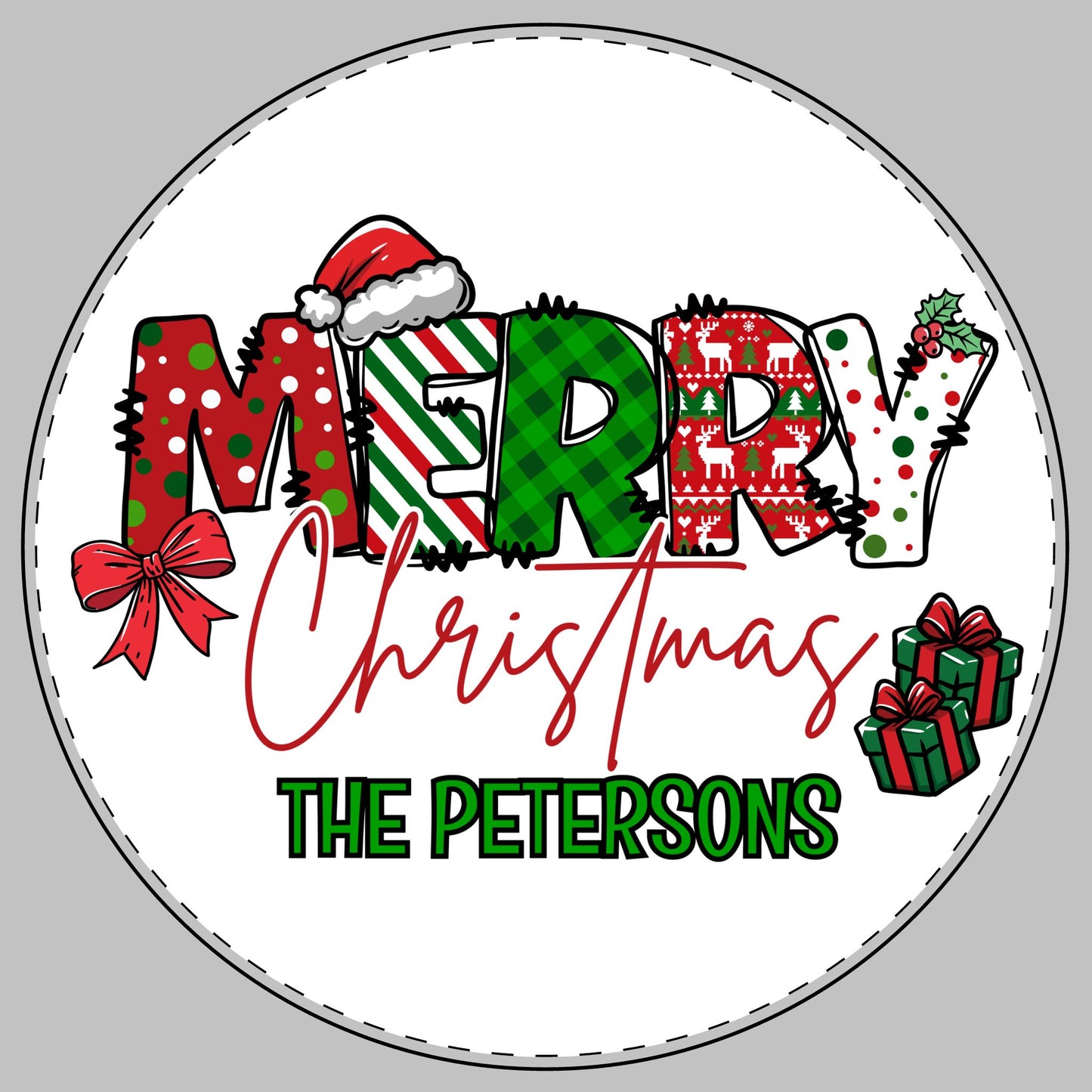 Merry Christmas Name Round Cutting Board