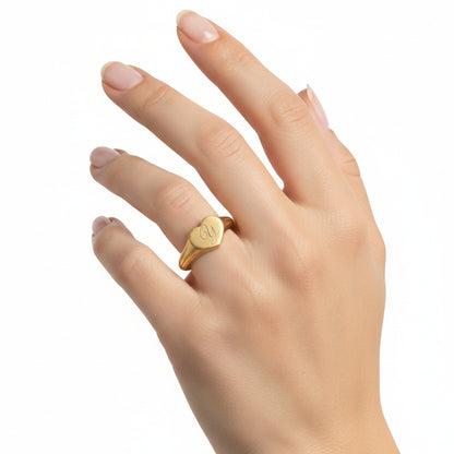 Initial Stainless Steel Heart / Square Signet Ring (Engraving)