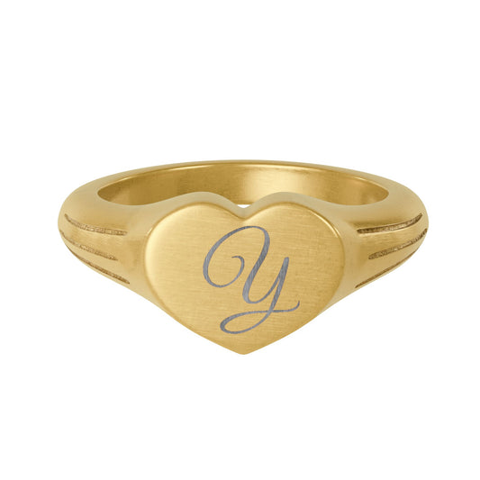 Initial Stainless Steel Heart / Square Signet Ring (Engraving)