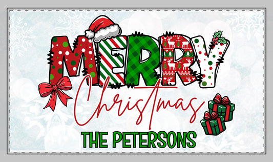 Merry Christmas Name Stitched Edge Desk Mat