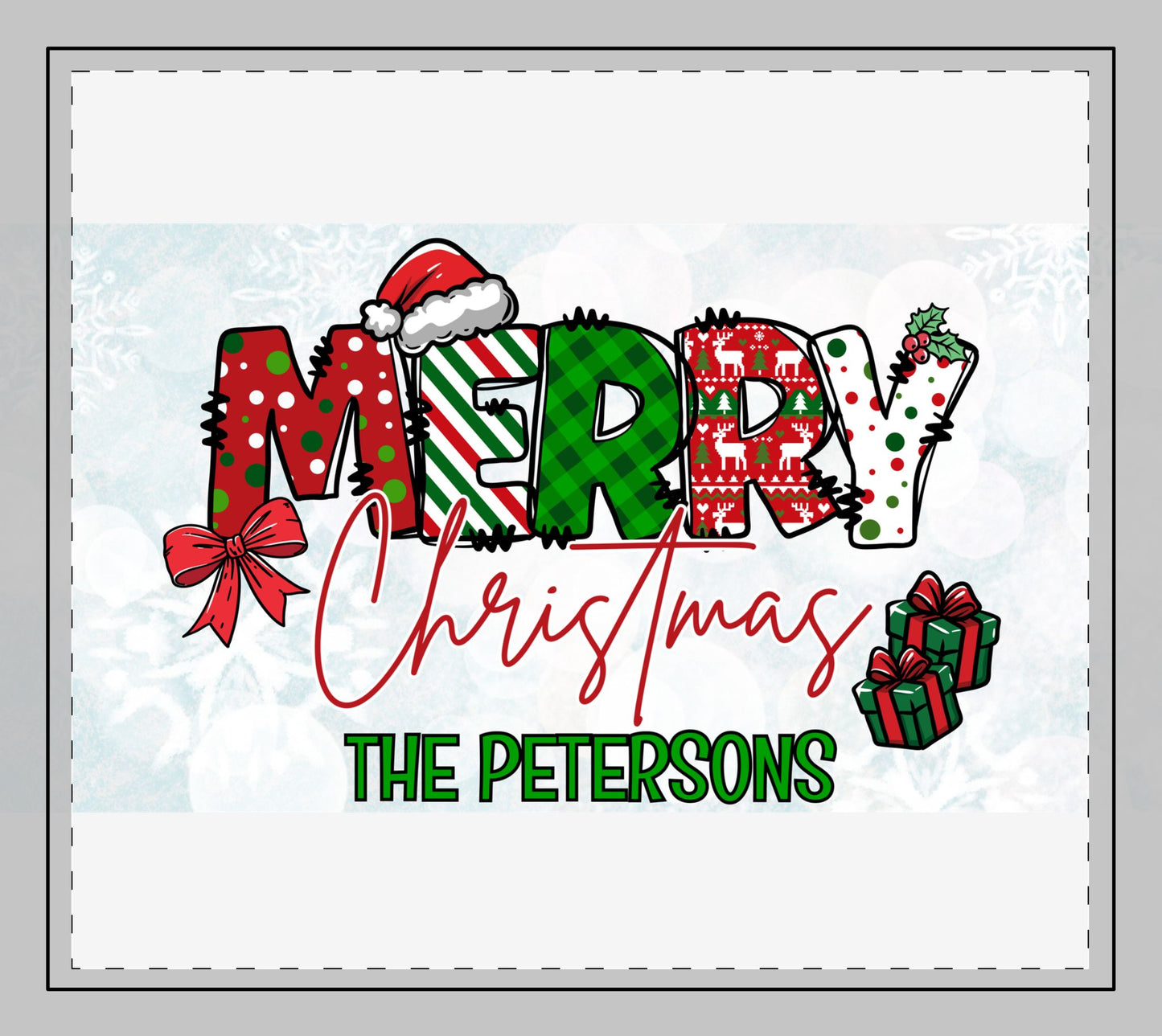 Merry Christmas Name Stitched Edge Desk Mat