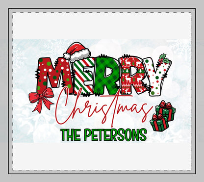 Merry Christmas Name Stitched Edge Desk Mat