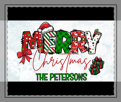 Merry Christmas Name Stitched Edge Desk Mat