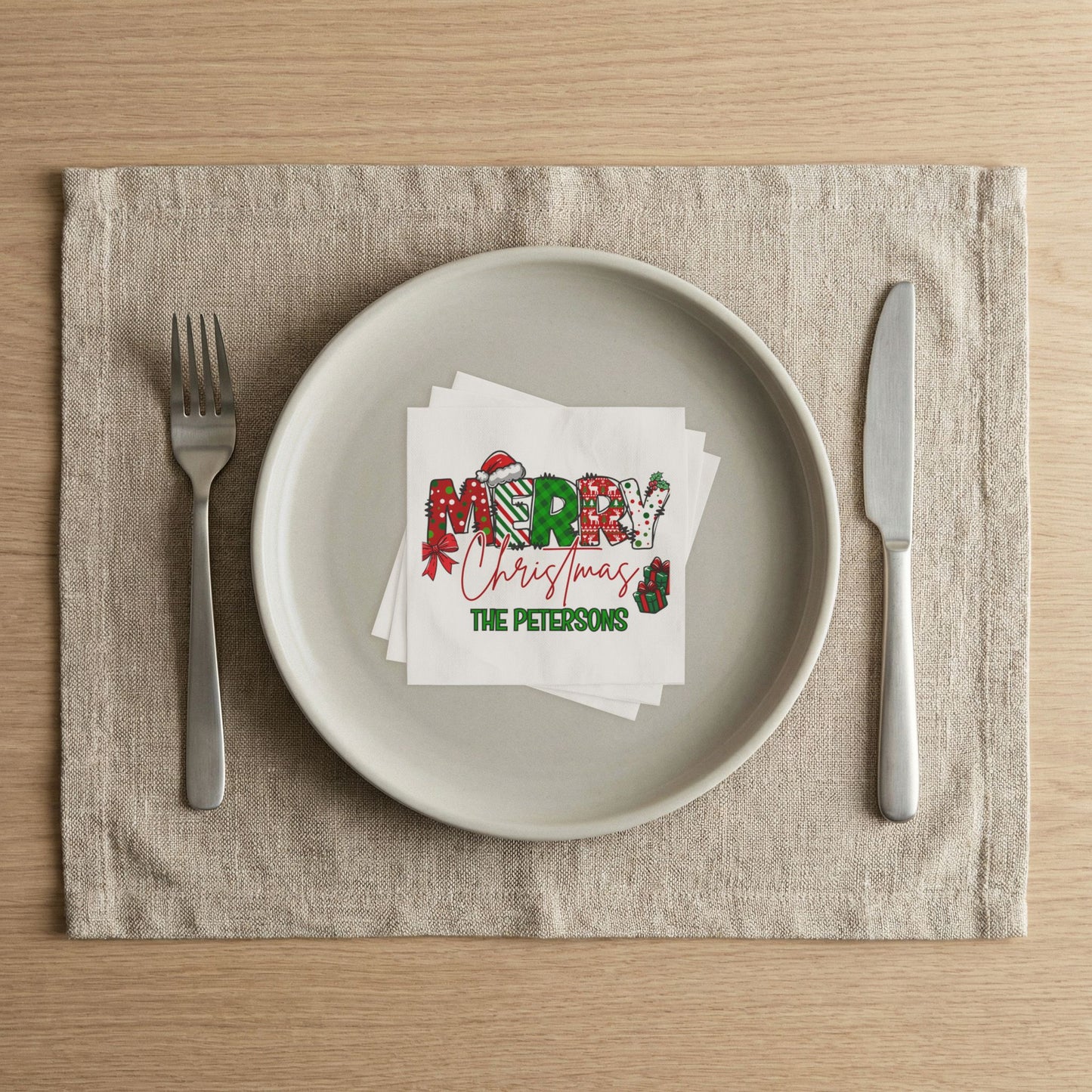 Merry Christmas Name Uncoined Napkins