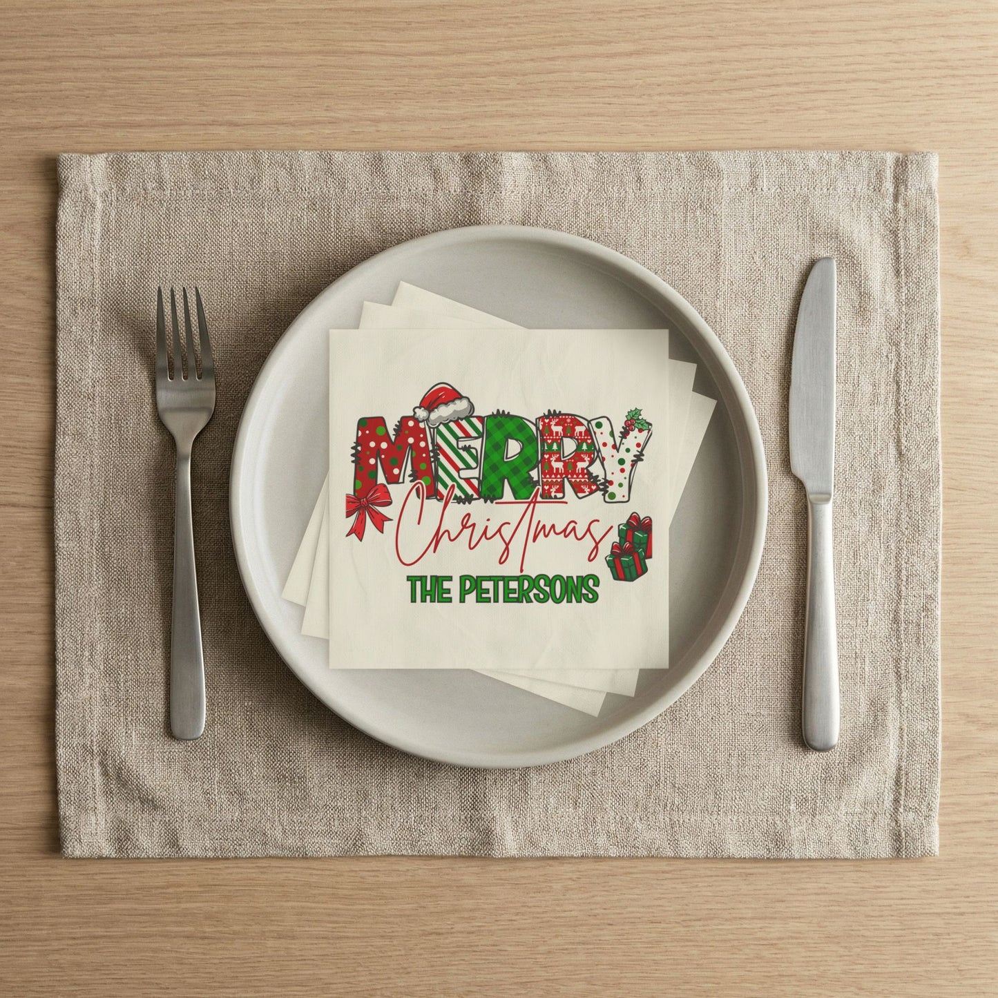 Merry Christmas Name Uncoined Napkins