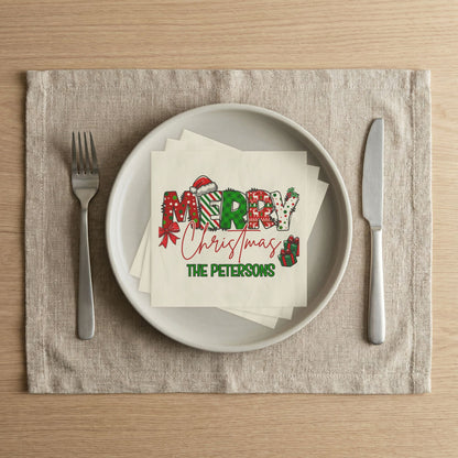 Merry Christmas Name Uncoined Napkins